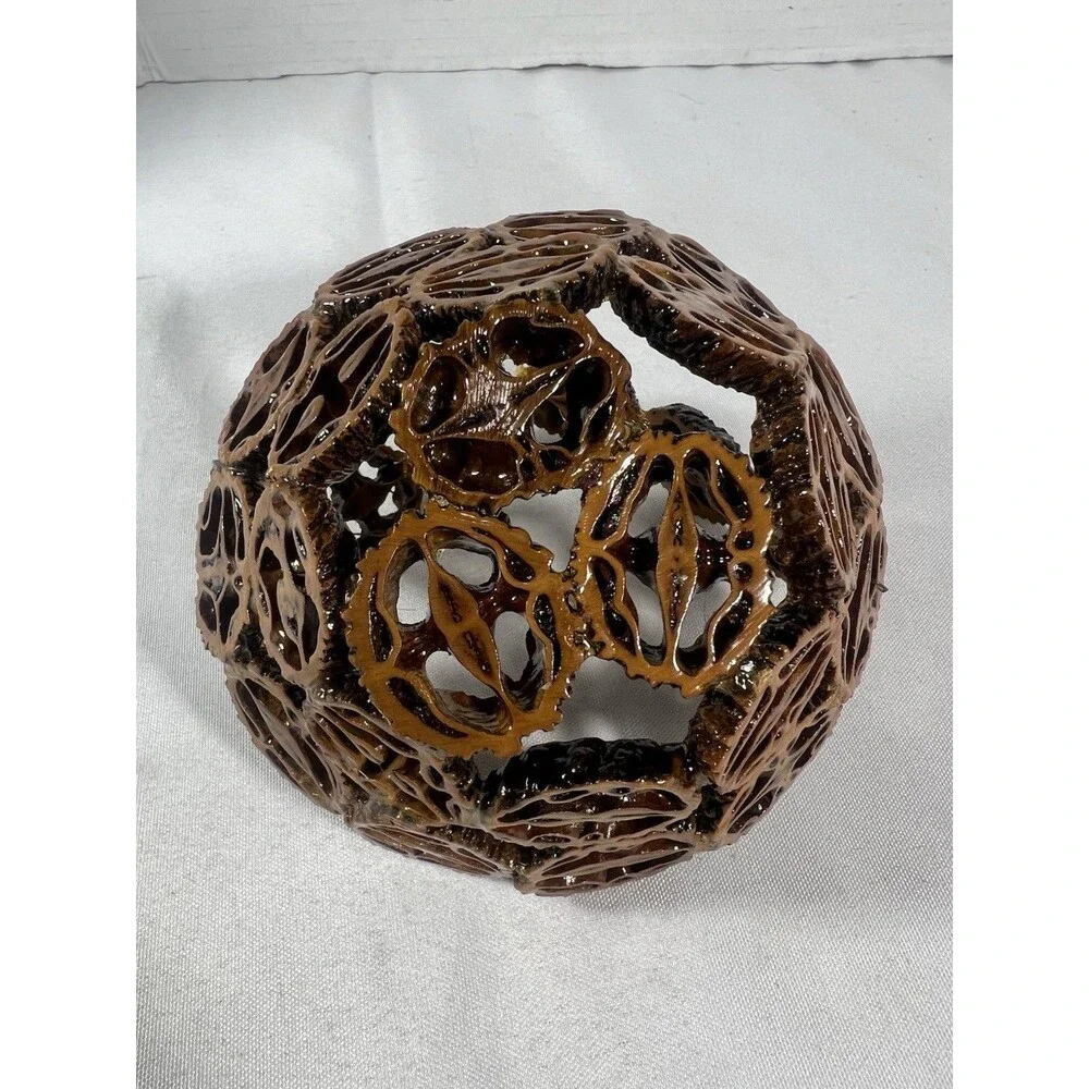 Vintage Handcrafted Black Walnut Shell Mini Basket Folk Art w/ Handle 4.5”